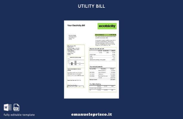 stile verificato Regno Unito Modello di bolletta elettrica Ecotricity